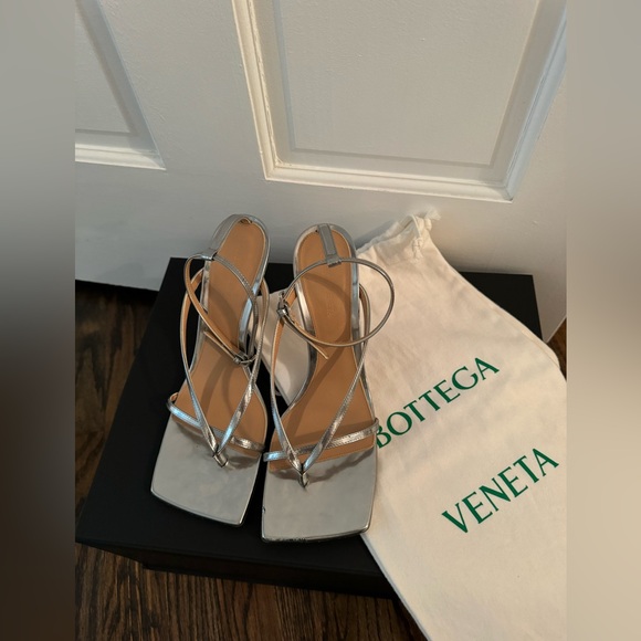 Bottega Veneta Stretch Strap Sandals in Silver - Picture 1 of 11